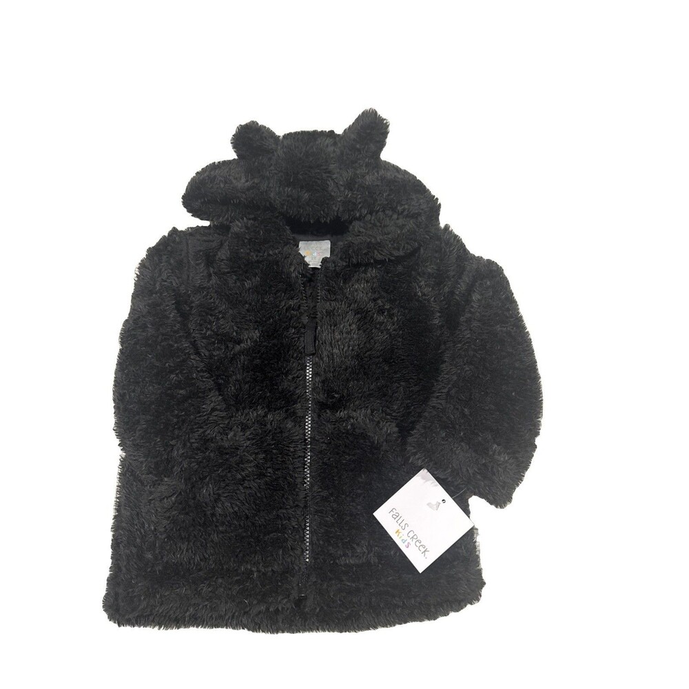 Falls Creek Kids 2T Cozy Jacket Black Bear Ear Hooded Fleece Teddy Sherpa